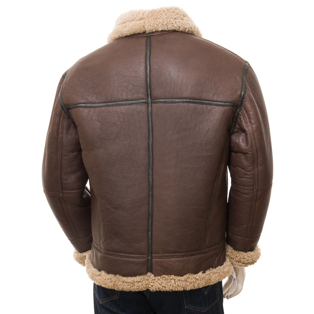 New Men Brown sheapskin Shearling Winter RAF B3 Bomber Leather Jacket Aviator