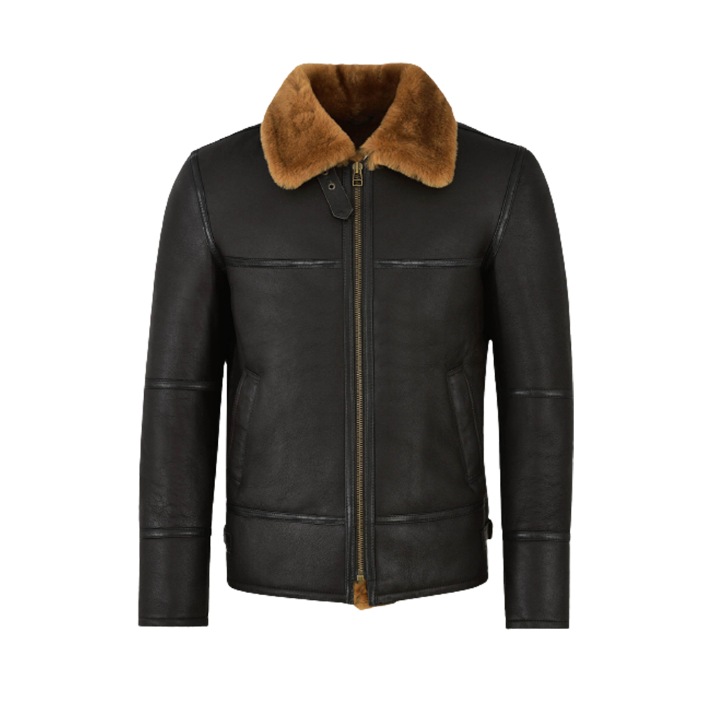 New Men black Flying Wool Lamb Fur Aviator Leather Jacket B3 Bomber Jacket