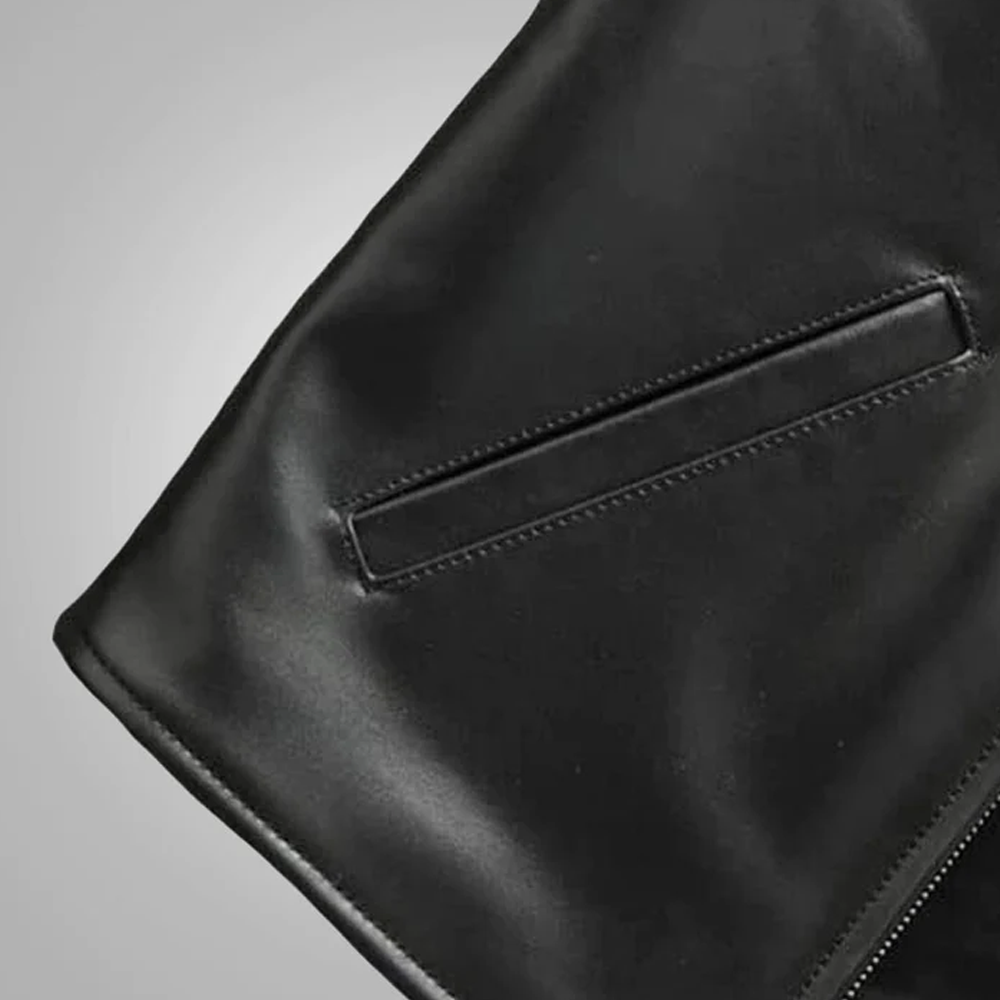 New Black Men Sheepskin Genuine Cowboy Leather Vest