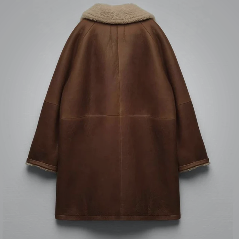 New Brown Lambskin Shearling RAF Bomber Leather Coat For Women