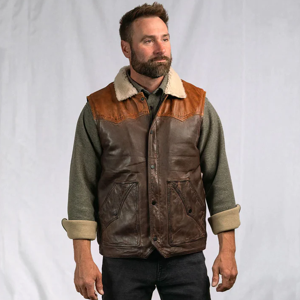 New Men Brown Sheepskin Shearling Fur Leather Vest