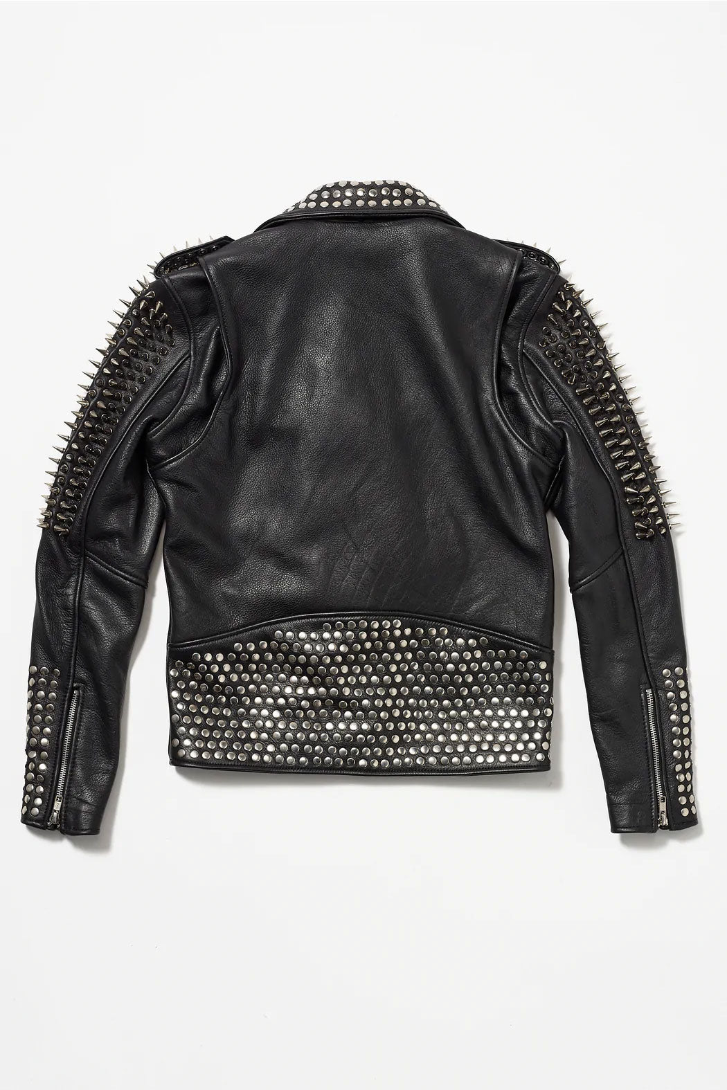 Women Best Lambskin Black Punk Silver Long Spiked Studded Leather Biker Jacket