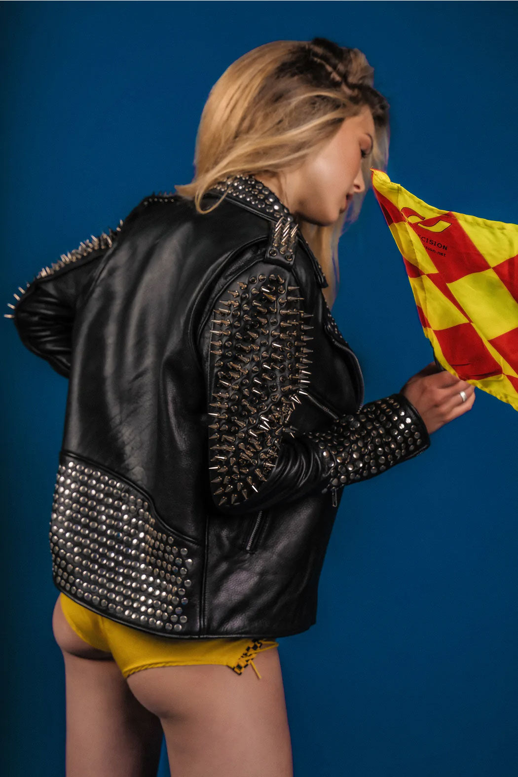 Women Best Lambskin Black Punk Silver Long Spiked Studded Leather Biker Jacket