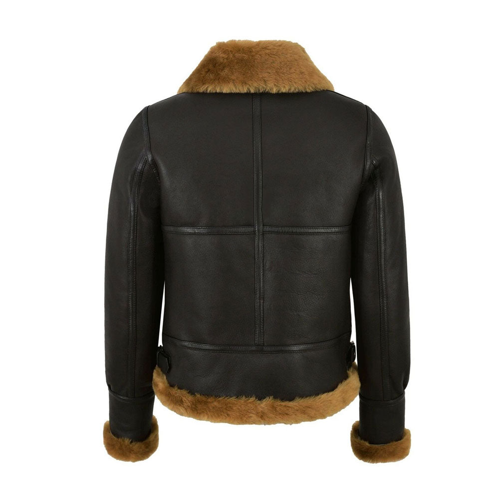 Women RAF B3 Flying Aviator Style Sheepskin Shearling Bomber Leather Jacket