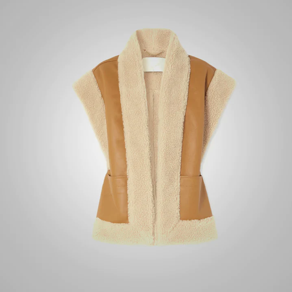New 2024 Sheepskin Shearling Brown Thick Fur Leather Vest For Women's