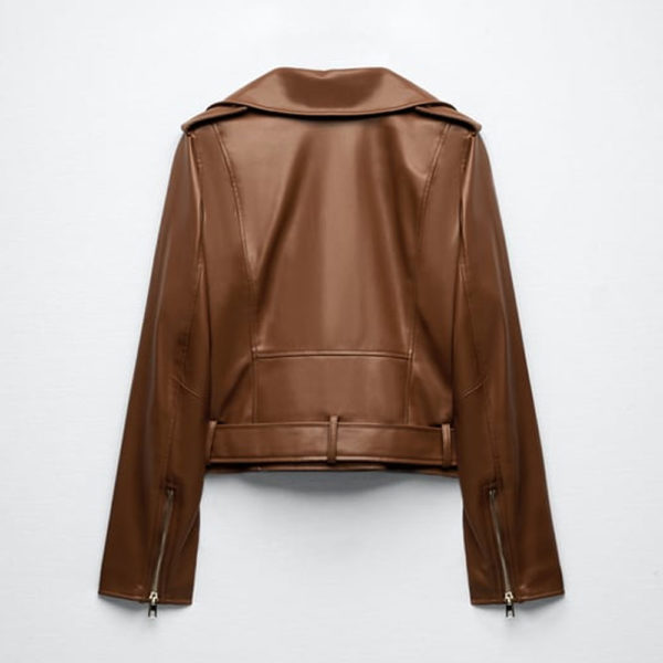 New Women's Brown Sheepskin Motorcycle Aviator Leather Riding Biker Jacket