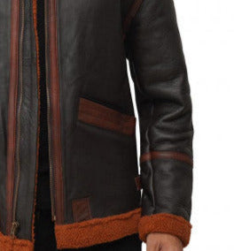 New Men Sheepskin Shearling Dark Brown Leather B3 Bomber Jacket