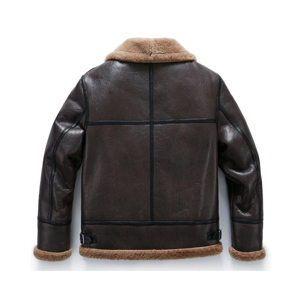 New Men Brown Sheepskin Shearling B-3 Bomber Flight Jacket