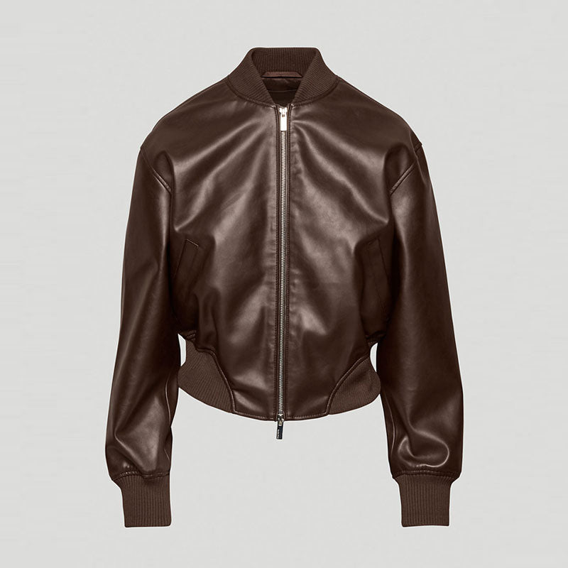 New Bomber Women Aviator Sheepskin Shearling Leather Brown Jacket