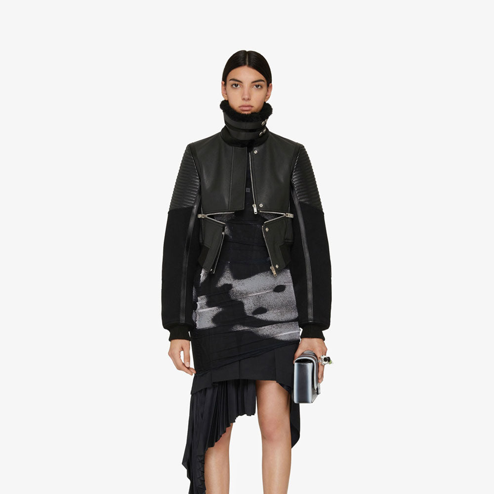 New Black RAF Motorbike Lambskin Shearling Aviator Leather Bomber Jacket For Women's