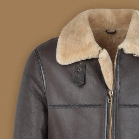 New Men's Sheepskin Shearling Dark Brown Leather Bomber Jacket