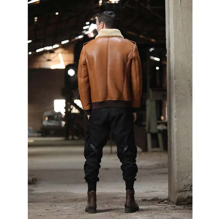 New Brown Lambskin Flight Airforce Shearling Leather B3 Bomber Jacket For Men