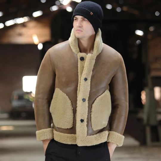 Men B3 Brown RAF B3 Sheepskin Shearling Flight Leather Jacket