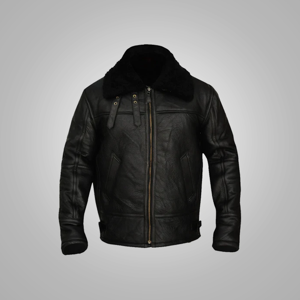 New Black Lambskin Shearling Aviator B3 Bomber Leather Jacket For Men