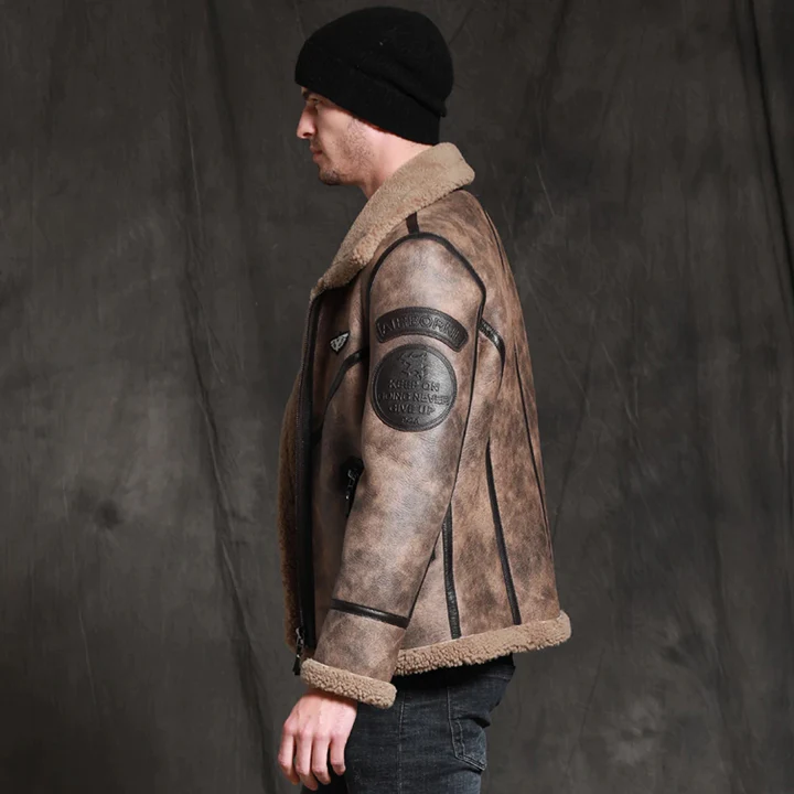 New Brown Mens RAF Lambskin Aviator Waxed B3 Bomber Leather Jacket