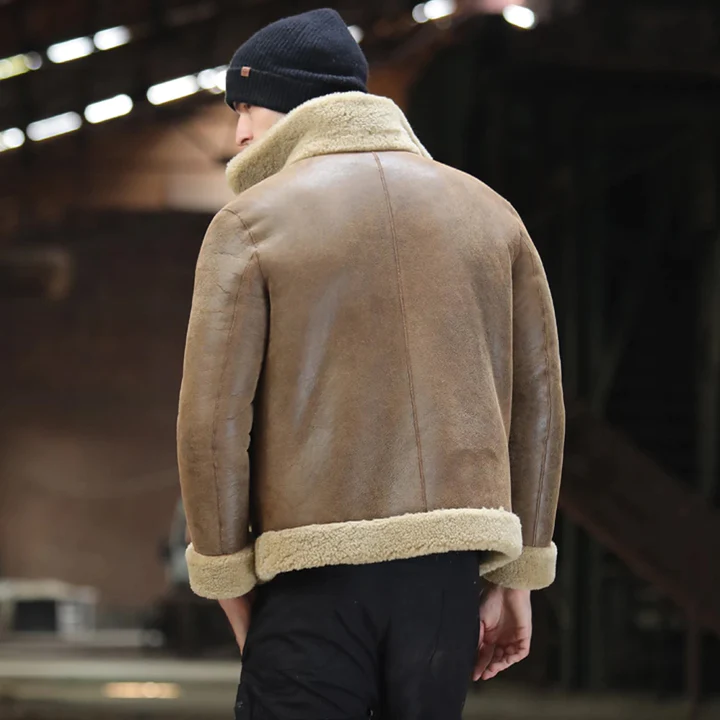 Men B3 Brown RAF B3 Sheepskin Shearling Flight Leather Jacket