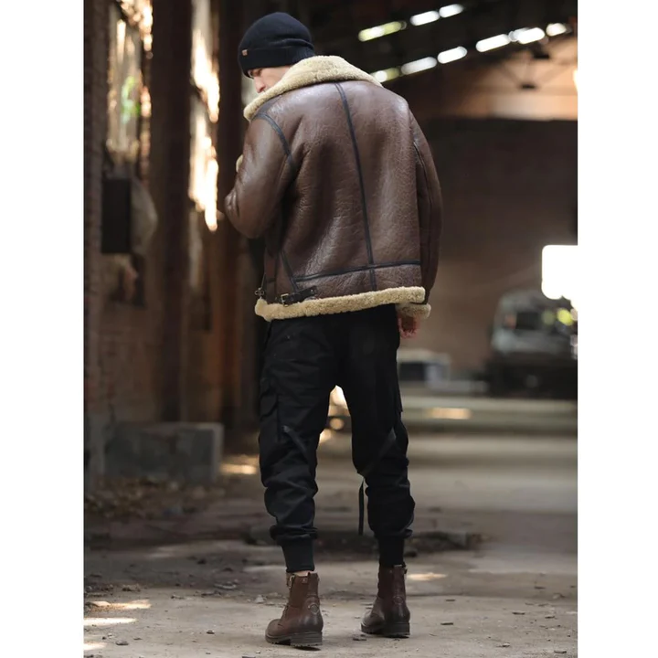 New Men Brown Best B3 Flight Lambskin Shearling Aviator Leather Jacket