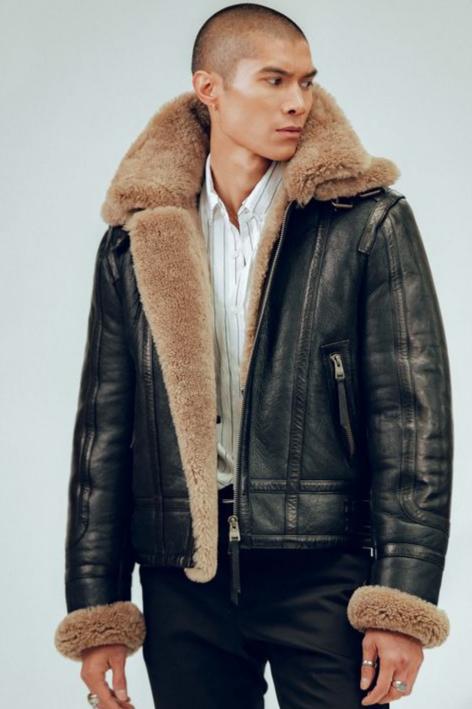 New B3 Classic Sheepskin Shearling Leather Bomber Jacket For Men With Fur