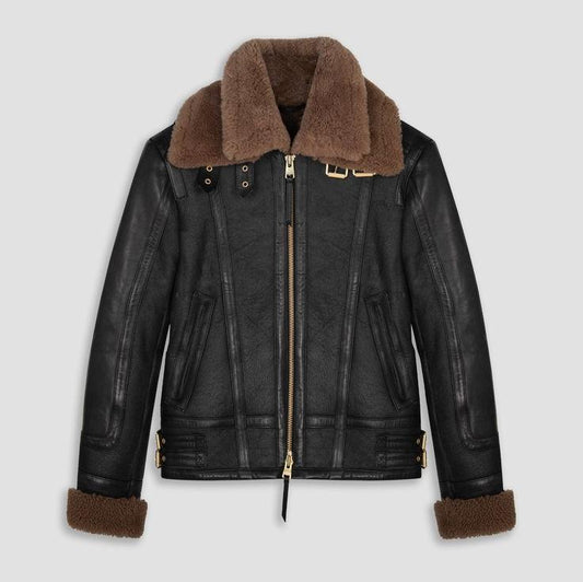 New B3 Classic Sheepskin Shearling Leather Bomber Jacket For Men With Fur