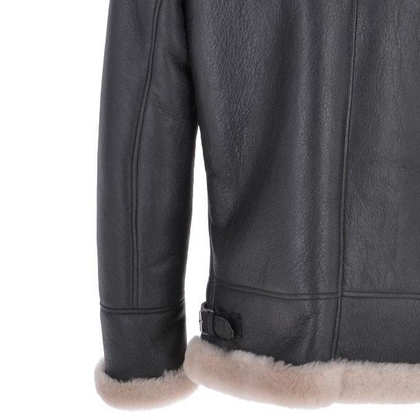 New Shearling Sheepskin Real Leather Black Bomber Jacket For Men