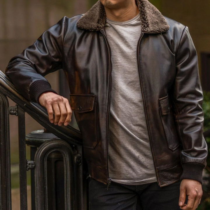 New Men G-1 Flight Iconic Brown Sheepskin Leather Bomber jacket