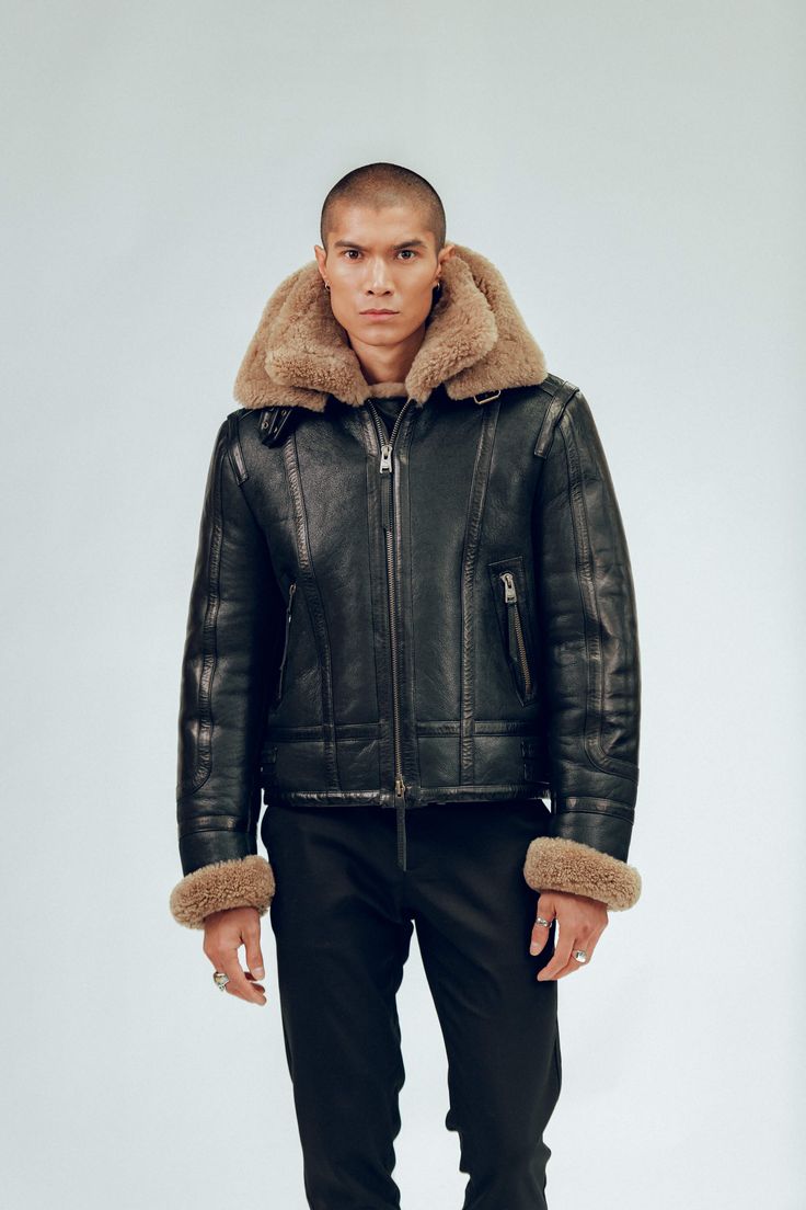 New B3 Classic Sheepskin Shearling Leather Bomber Jacket For Men With Fur