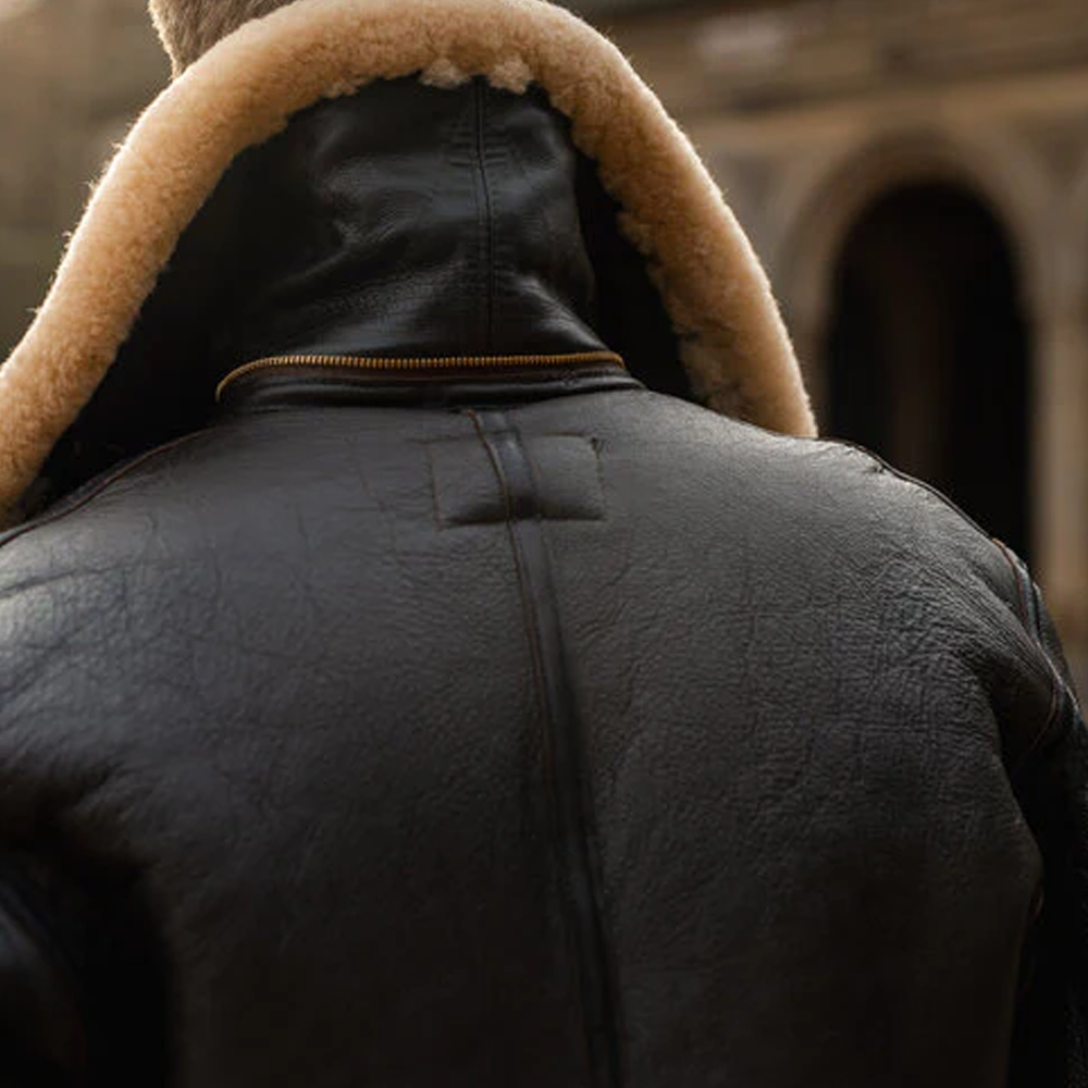New Men's Aviator RAF Black Belted B3 Bomber Flying Sheepskin Shearling Leather Jacket With Fur