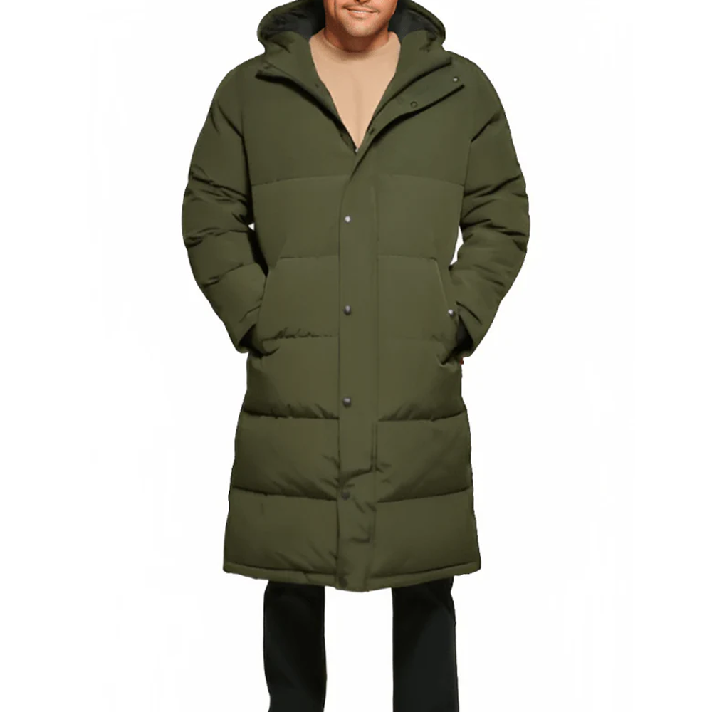 New 2025 Trench Puffer Coat In Khaki With Hood For Men's
