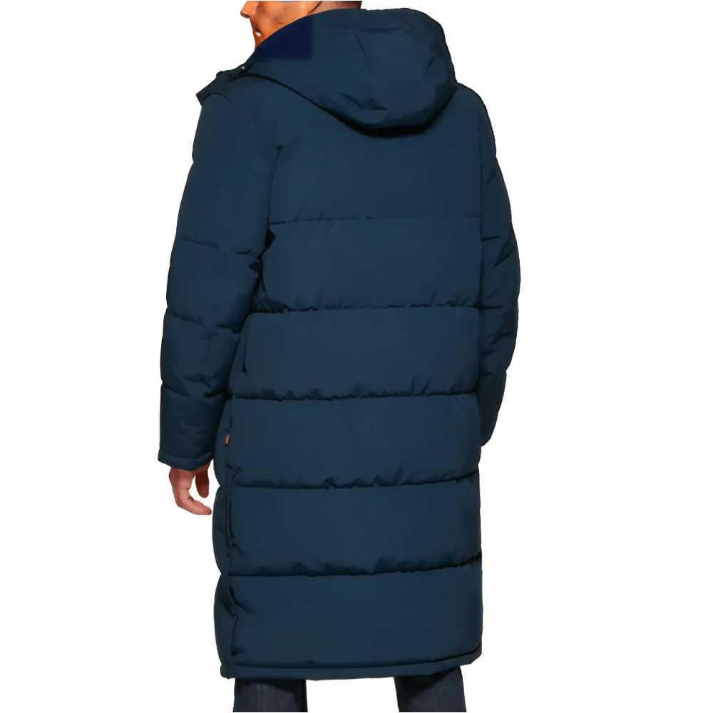 New 2025 Men's Hood Navy Blue Trench Puffer Coat