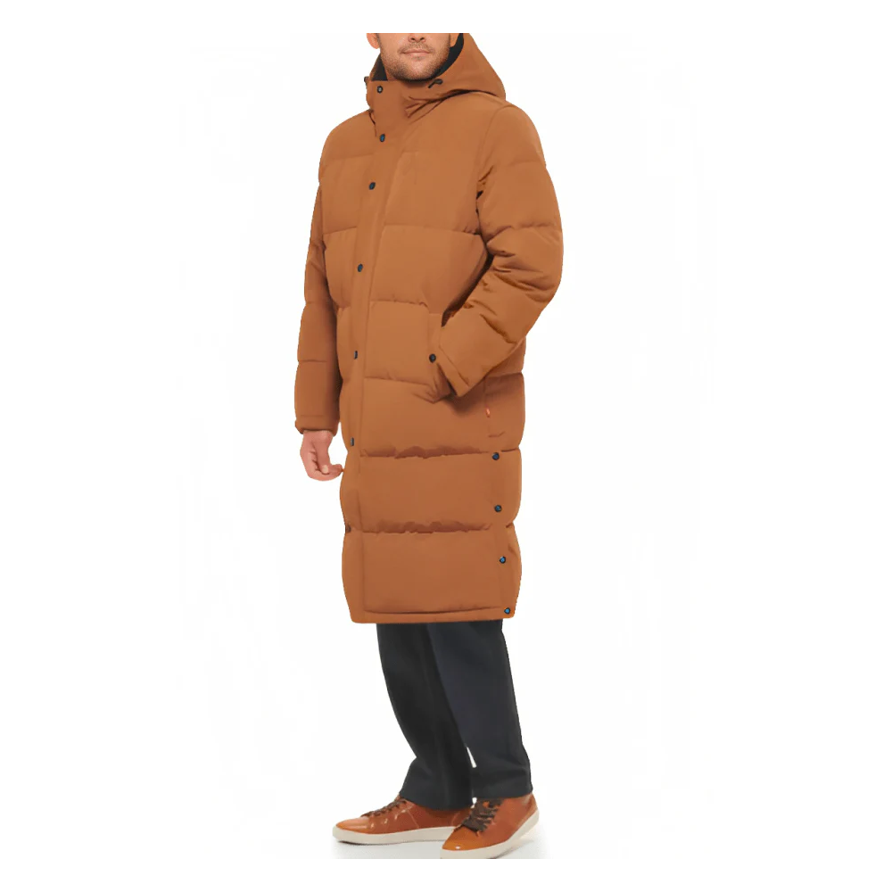 New 2025 Trench Puffer Coat In Tan With Hood For Men's