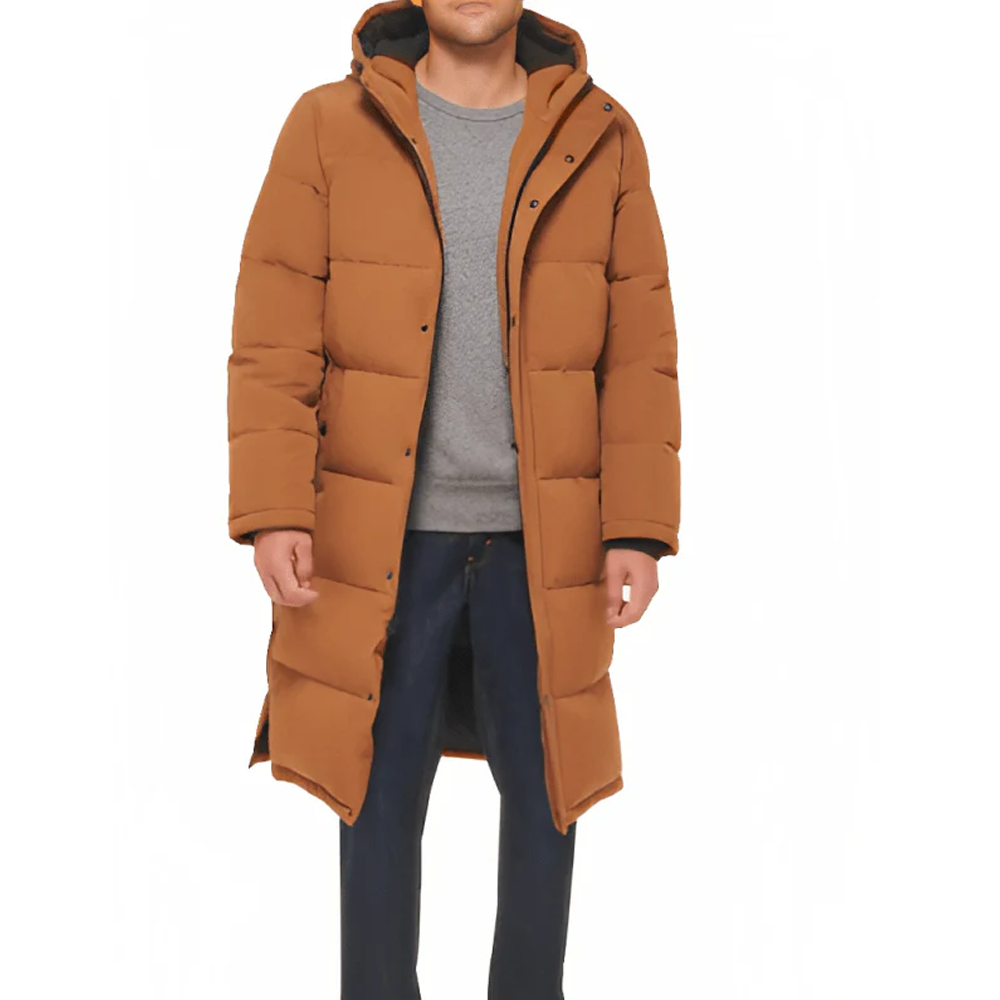 New 2025 Trench Puffer Coat In Tan With Hood For Men's