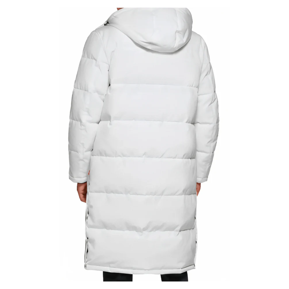 White Men's Puffer Trench Coat With Hood