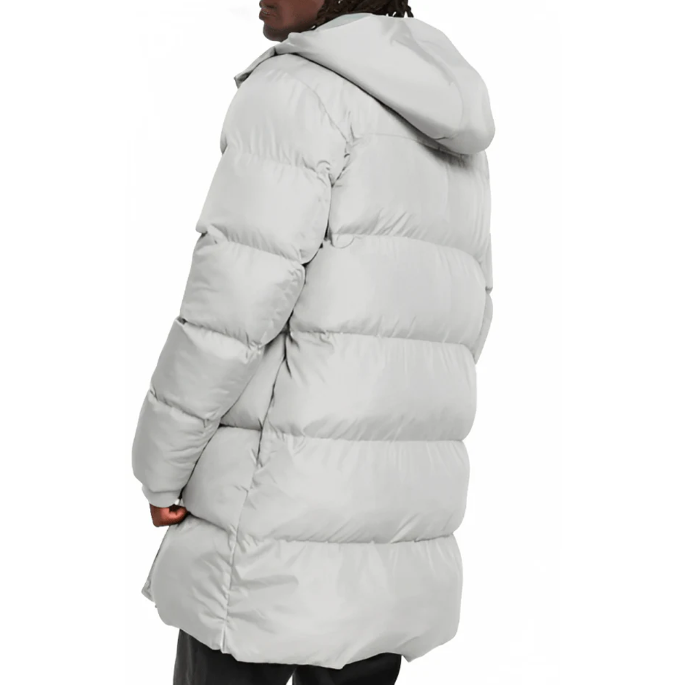White Trench Puffer Coat With Removable Hood For Men