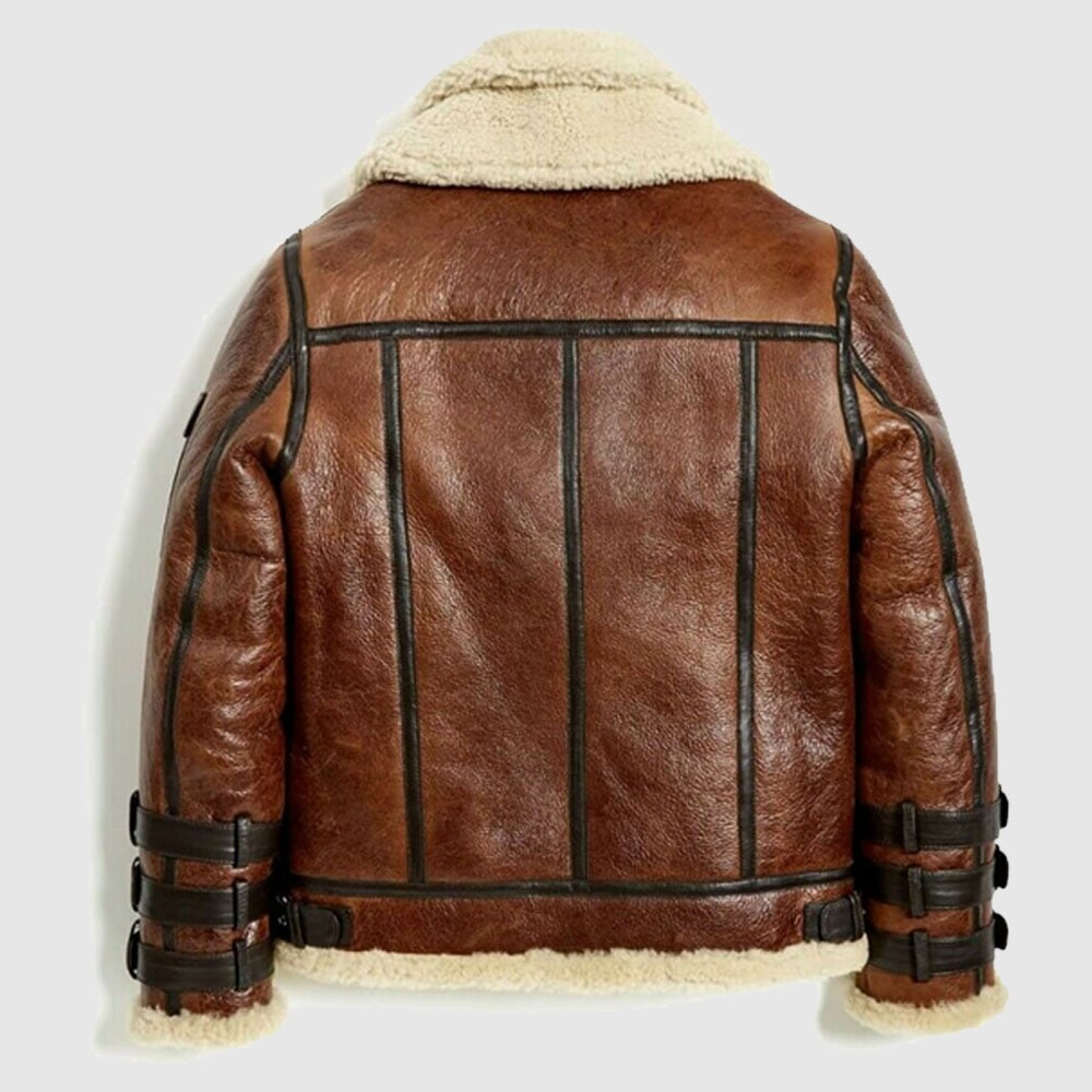 New Brown Men Sheepskin Winter Aviator RAF B3 Bomber Shearling Leather Jacket