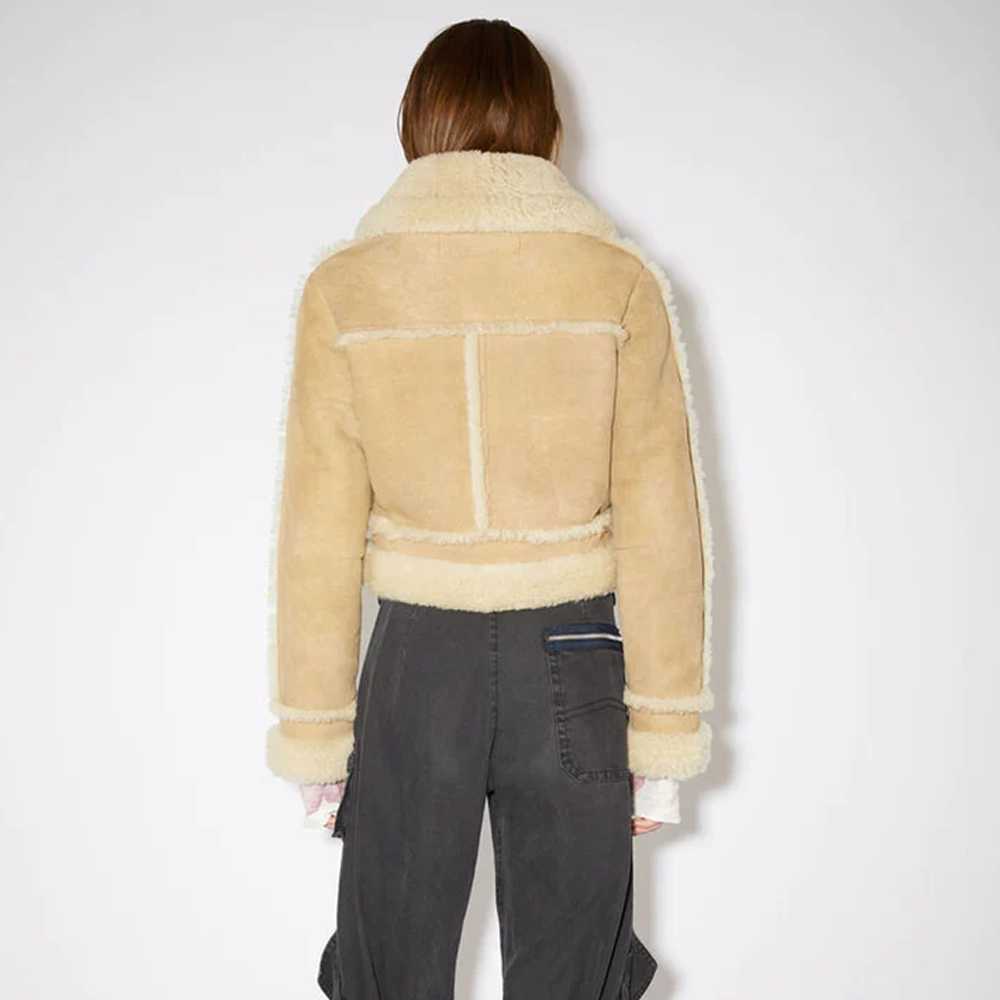New Best Sheepskin Shearling Women Aviator Leather Jacket in brown