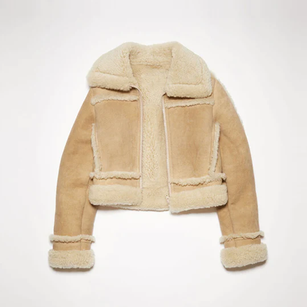 New Best Sheepskin Shearling Women Aviator Leather Jacket in brown