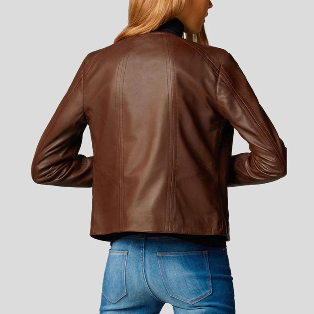 New Olivia Brown Motorcycle Sheepskin Leather Biker Jacket For Women