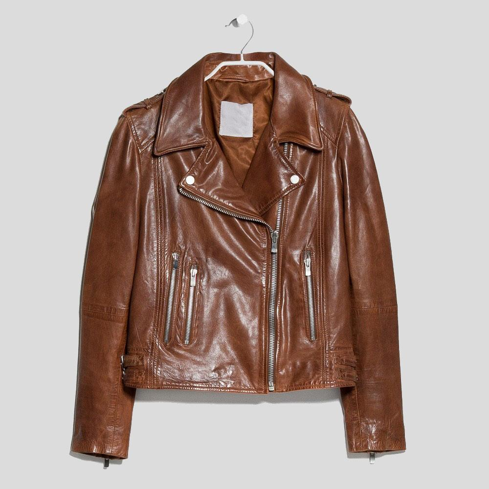 New Women Aviator Sheepskin Emma Brown Motorcycle Leather Biker Jacket