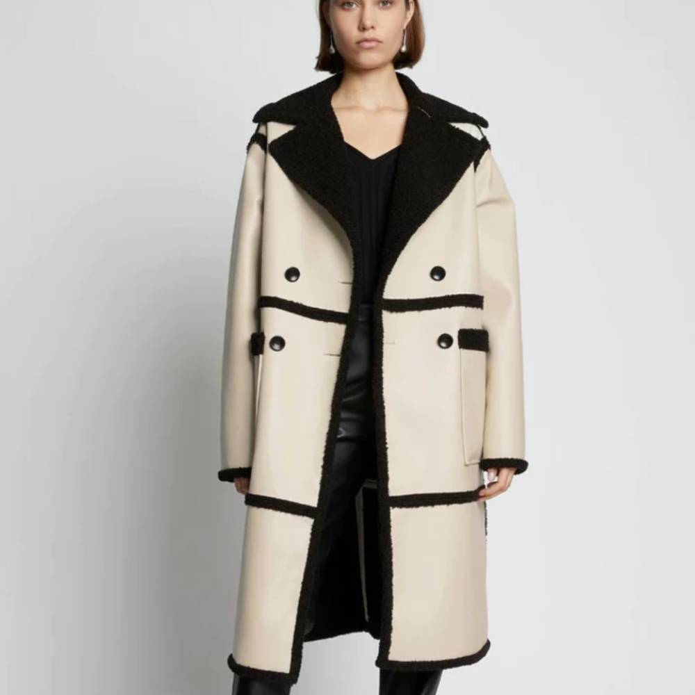 Women's Aviator Shearling Leather Trench Long Coat