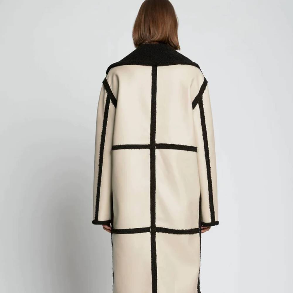 Women's Aviator Shearling Leather Trench Long Coat