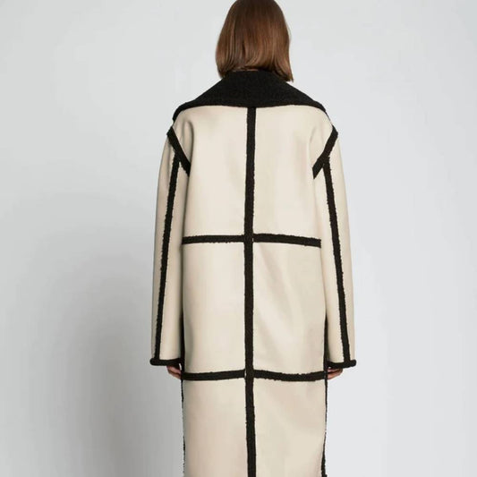Women's Aviator Shearling Leather Trench Long Coat
