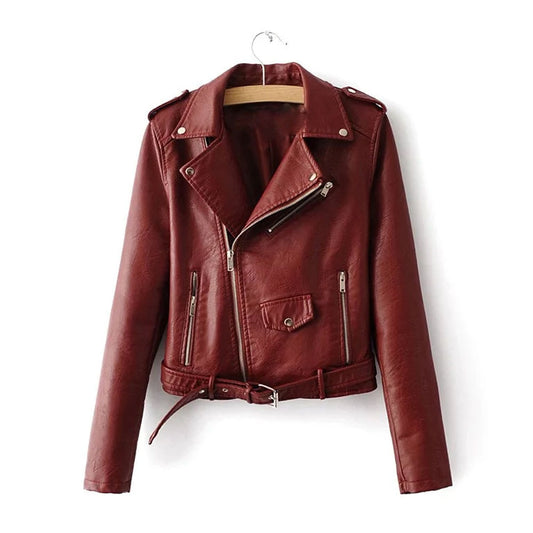 New Sheepskin Red Women's Leather Motorcycle Leather Biker Jacket