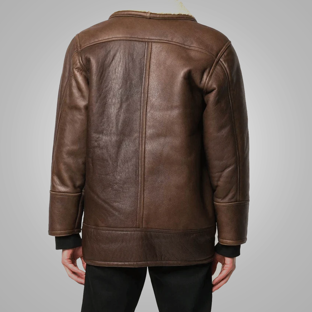 Men Vintage Brown Leather Sheepskin Shearling Genuine Leather Jacket