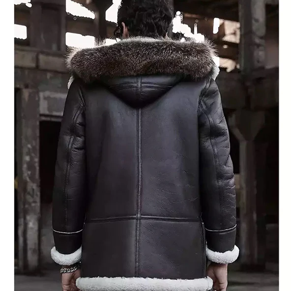 B3 Bomber Jacket Hooded Leather Jacket Lumbskin Shearling Coat For Men