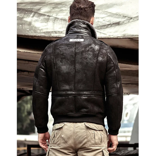 New Mens RAF B3 Flight Lambskin Shearling Leather Biker Jacket
