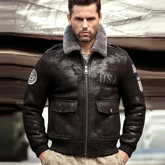 New Mens RAF B3 Flight Lambskin Shearling Leather Biker Jacket