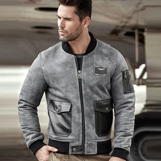 New Mens A2 Airforce Shearling Bomber Leather Motorcycle Jacket