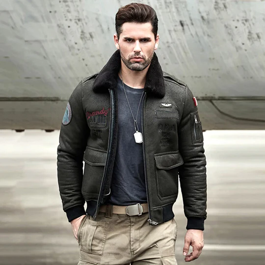 Men's Sheepskin Shearling RAF Aviator Leather B3 Bomber Jacket