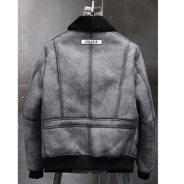 New Mens B3 RAF Flight Sheepskin Grey Shearling Leather Jacket Coat With Black Fur