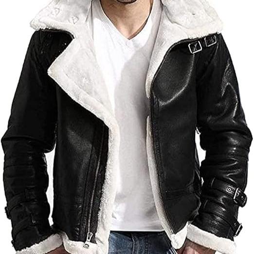 New B3 Winter WW2 Aviator Fighter Pilots RAF Sheepskin Shearling Bomber White Fur Stylish Black Leather Jacket For Men